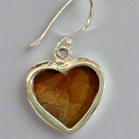 Noreena Jasper Heart Shaped Dangle Earrings .75” - Picture 5 of 5